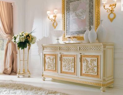 Sideboard Kommode Möbel Schrank Beige Holz Wohnzimmer Kommoden Barock Luxus Neu