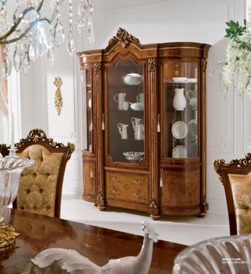 Vitrine Schränke Vitrinen Holz Luxus Glasschrank Möbel Schrank Braun Barock Neu