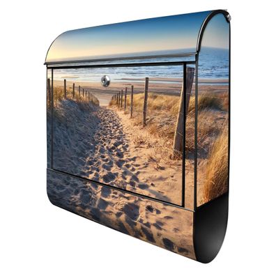 banjado® Design Briefkasten Stahl schwarz mit Zeitungsfach Motiv Nordseestrand