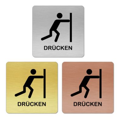 Türschild Drücken 4 quad. für Badezimmer, WC, selbstklebend [TSLAS1 1012H 41051]