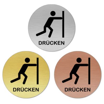 Türschild Drücken 4 rund für Badezimmer, WC, selbstklebend [TSLAS1 1012G 41043]