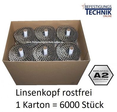 Coilnägel 16° 2,8x70mm Ring rostfrei Edelstahl Linsenkopf für Coilnagler 6,0M