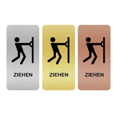 Türschild ZIEHEN 4 quer für Badezimmer, WC, selbstklebend [TSLAS1 1003A 41058]