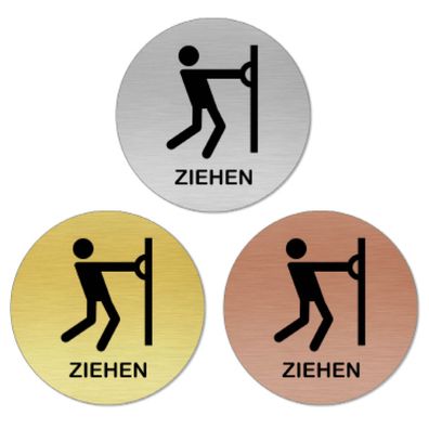 Türschild ZIEHEN 4 rund für Badezimmer, WC, selbstklebend [TSLAS1 1012G 41042]