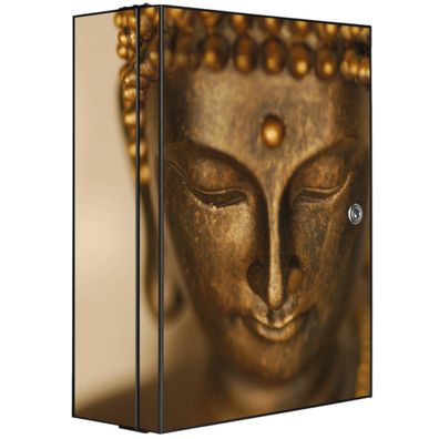 banjado® Medizinschrank, Badschrank Stahl anthrazit abschließbar mit Motiv Buddha Gol