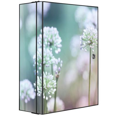 banjado® Medizinschrank, Badschrank Stahl anthrazit abschließbar mit Motiv Lauchblüte