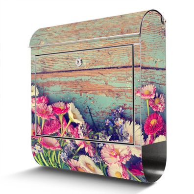 banjado® Design Briefkasten Edelstahl mit Zeitungsfach Motiv Blumenpfücken