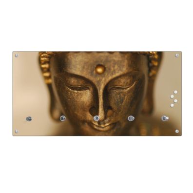 banjado® Garderobe Glas 5 Chromehaken Motiv Buddha Gold