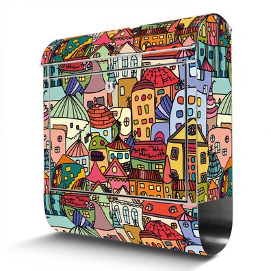 banjado® Design Briefkasten Edelstahl mit Zeitungsfach Motiv Funky Town