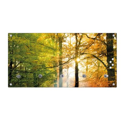 banjado® Garderobe Glas 5 Chromehaken Motiv Herbstwald