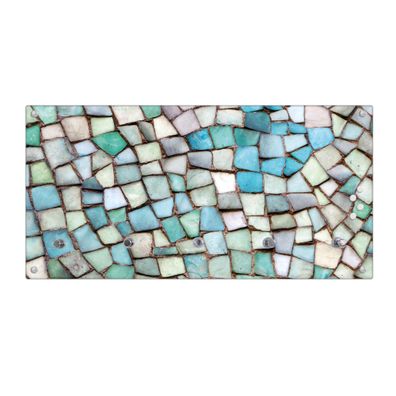 banjado® Garderobe Glas 5 Chromehaken Motiv Mosaik Blau