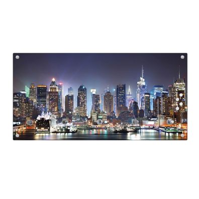 banjado® Garderobe Glas 5 Chromehaken Motiv New York