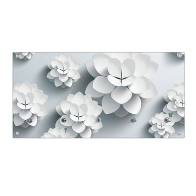 banjado® Garderobe Glas 5 Chromehaken Motiv Papier Lotus