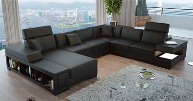 Ecksofa mit USB & LED Wohnlandschaft Sofa Polster Couch Garnitur U Form Leder