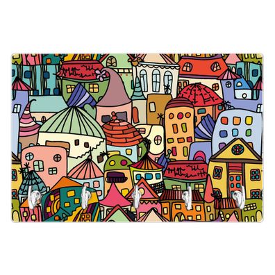 banjado® Schlüsselbrett aus Glas 30 cm x 20 cm mit Motiv Funky Town