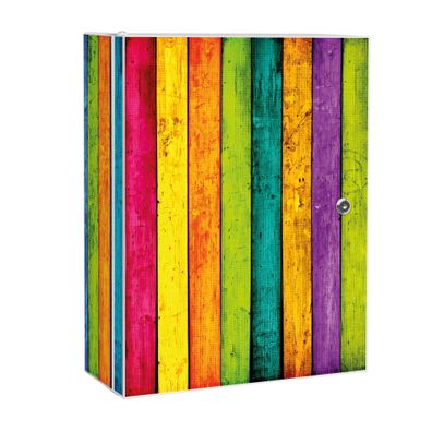 banjado® Medizinschrank, Badschrank Stahl weiß abschließbar mit Motiv Bunte Holzlatte