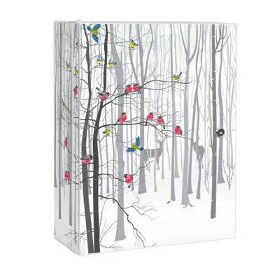 banjado® Medizinschrank, Badschrank Stahl weiß abschließbar mit Motiv Winterwald