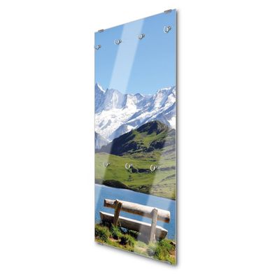 banjado® Garderobe groß Glas 7 Haken Motiv Alpen