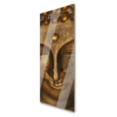 banjado® Garderobe groß Glas 7 Haken Motiv Buddha Gold