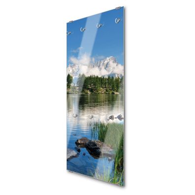 banjado® Garderobe groß Glas 7 Haken Motiv Gebirgssee