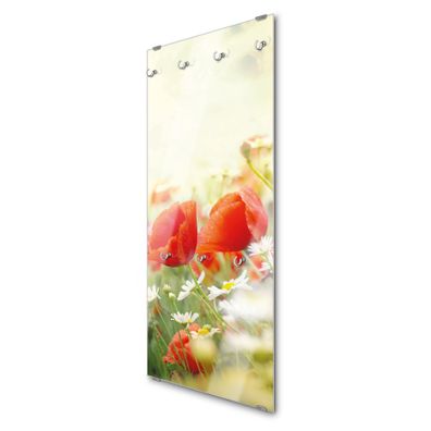 banjado® Garderobe groß Glas 7 Haken Motiv Kamille Und Mohn