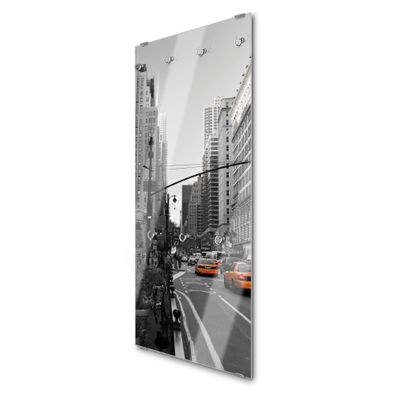 banjado® Garderobe groß Glas 7 Haken Motiv New York Taxi