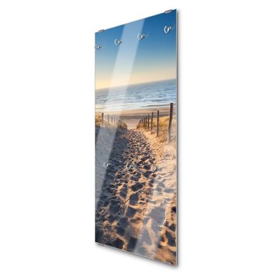 banjado® Garderobe groß Glas 7 Haken Motiv Nordseestrand