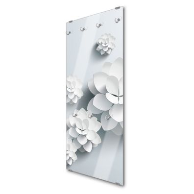 banjado® Garderobe groß Glas 7 Haken Motiv Papier Lotus