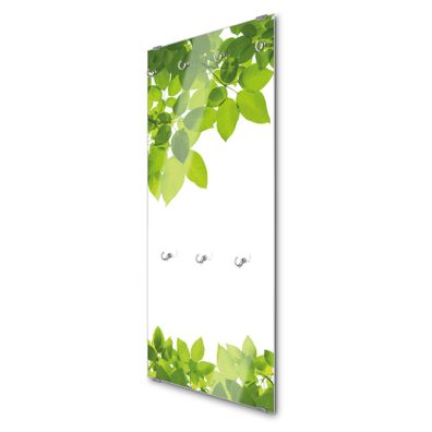 banjado® Garderobe groß Glas 7 Haken Motiv Rahmen Blätter