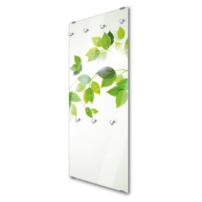 banjado® Garderobe groß Glas 7 Haken Motiv Ranke Gelb Weiß