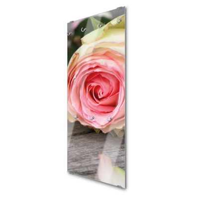 banjado® Garderobe groß Glas 7 Haken Motiv Rosa Rose