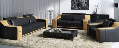Ledersofa Set Sofa Couch Sitz Polster Garnitur Sofagarnitur 3 + 2 + 1 Sofas mit USB