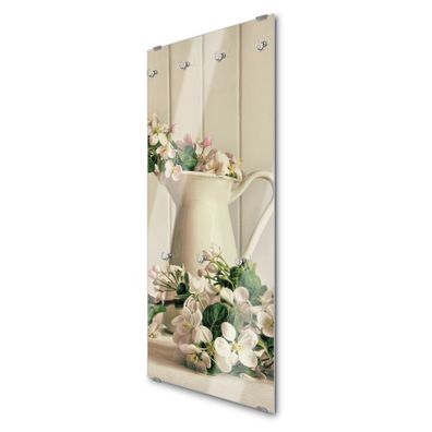 banjado® Garderobe groß Glas 7 Haken Motiv Stillleben Kirschblüten