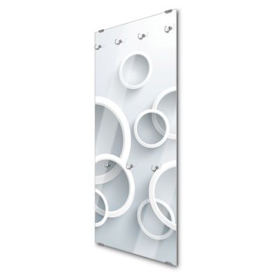 banjado® Garderobe groß Glas 7 Haken Motiv Weiße Ringe