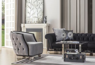 Sessel Ohrensessel Cocktailsessel Stoff Wohnzimmer Grau Modern Design