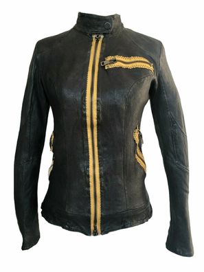 Leder Jacke Damen schwarz Echt Lammnappa, Freizeit, Bikerjacke