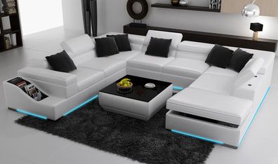 Eckgarnitur Leder Sofa Wohnzimmer Wohnlandschaft Polsterecke Sitzgarnituren + USB