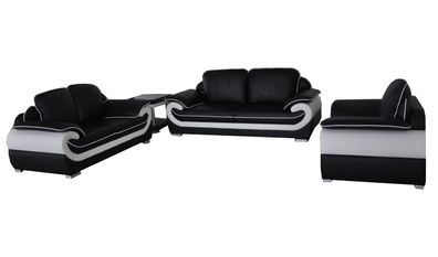 Sofa Couch Sitz Komplett Gruppe Set Leder Garnitur 3 + 2 + 1 Set + USB Neu Polster