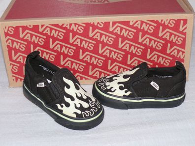 Vans ASHER SLIP-ON T'S Canvas Kinder Schuhe Sneaker EU 21 Glow Flames Schwarz