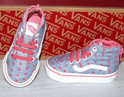 Vans SK8 HI ZIP K'S Chambray HEARTS Canvas Kinder Schuhe Sneaker Gr 21 Blue WHT