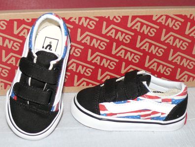 Vans OLD SKOOL V FREE FLAG T'S Canvas Kinder Schuhe Sneaker EU 21 Black True WHT