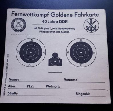 DDR Schießscheibe Fernwettkampf Goldene Fahrkarte