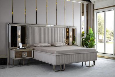 Schlafzimmer Set Weiß Bett Holz 2x Nachttische Betten Sets Luxus 3tlg