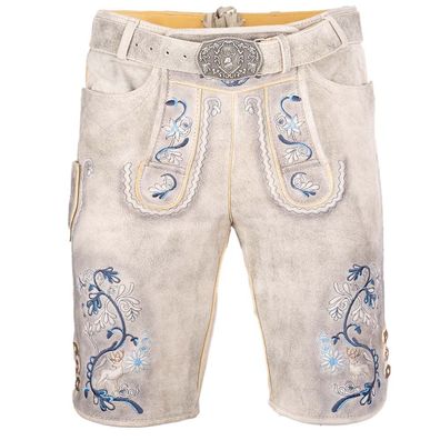 Lederhose kurz Fleesensee ivory blau