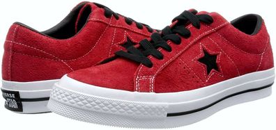 Converse 163246C ONE STAR OX Suede FUZZY Leder Schuhe Sneaker 45 46 Red Weiß BLK