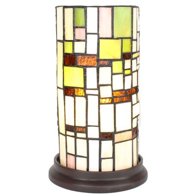 LumiLamp Tiffany Tischlampe Ø 15x26 cm Beige Grün Glas Kunststoff Rund