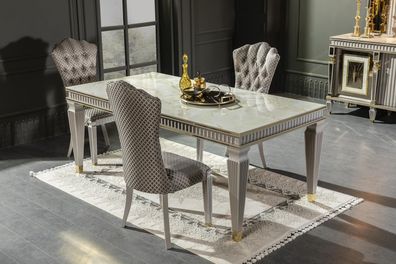 Esszimmer Set Weiß Esstisch Metall Luxus 4x Stühle Elegantes Design Neu 5tlg