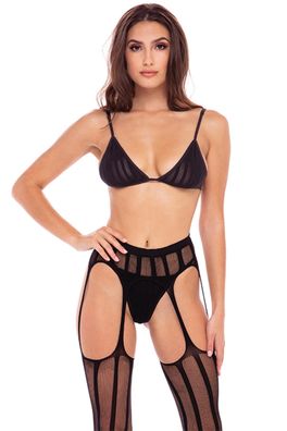 Rene Rofe Lingerie Straight UP 3 PC GARTER SET BLACK - (M/L, , M)