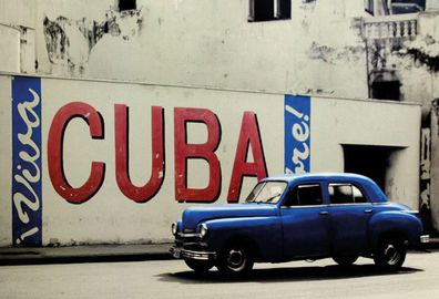 Viva Cuba - Viva Havana: Viva Cuba libre blauer Oldtimer - Blechschild 20x30