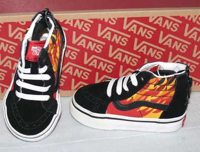 Vans SK8 HI ZIP FLAME Rau Suede Leder Kinder Schuhe Sneaker Gr 21 BLK Racing Red